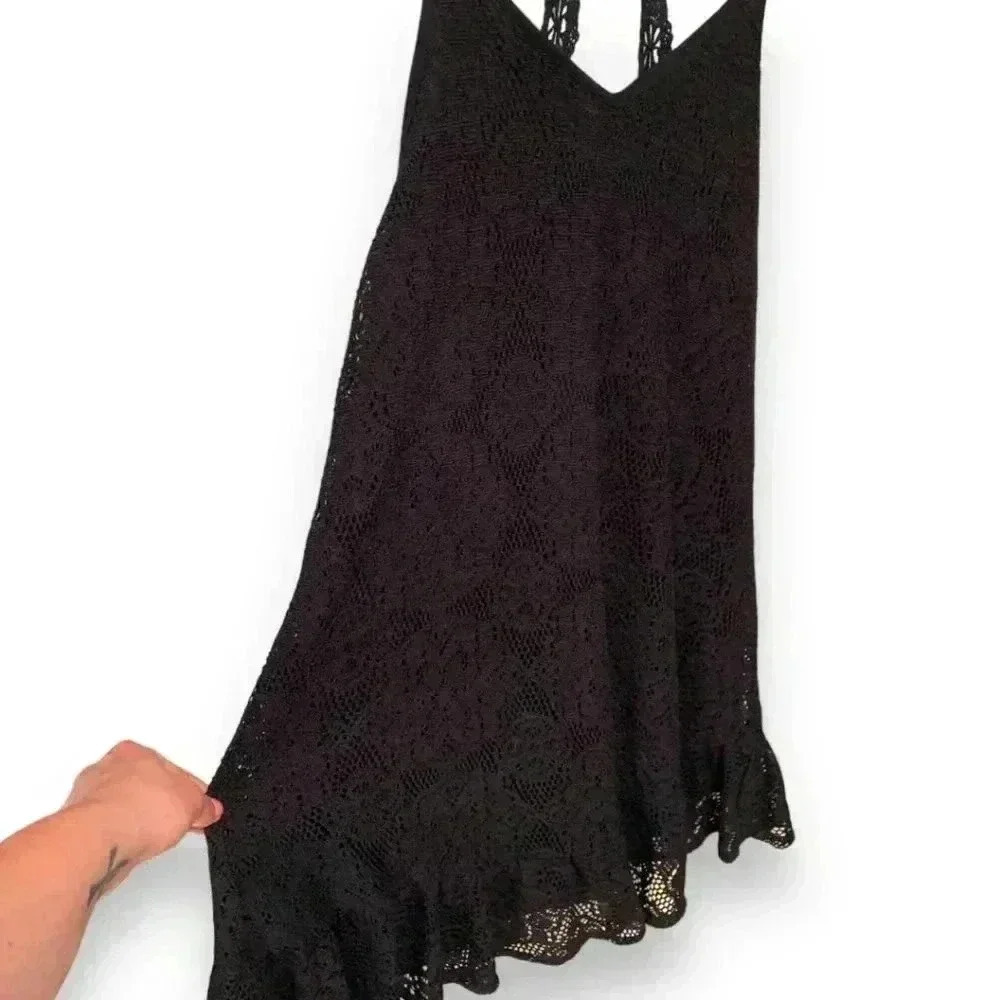 Umgee Women's Medium Black Floral Lace Ruffled Hem Back Detail Sundress - Picture 10 of 16